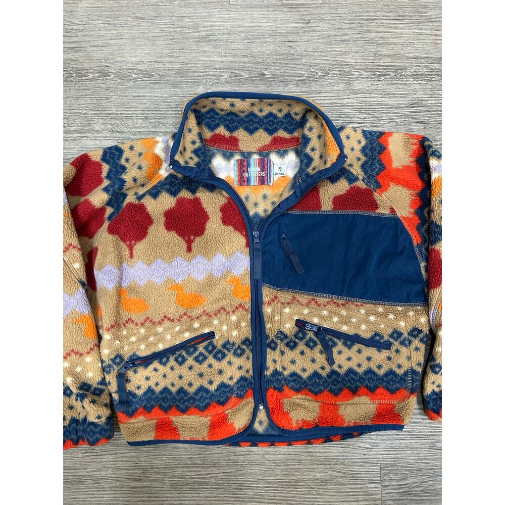 Urban Outfitters Fleece Jacket Womens XS Fair Isle Aztec Trees Ducks Full Zip - Picture 3 of 8